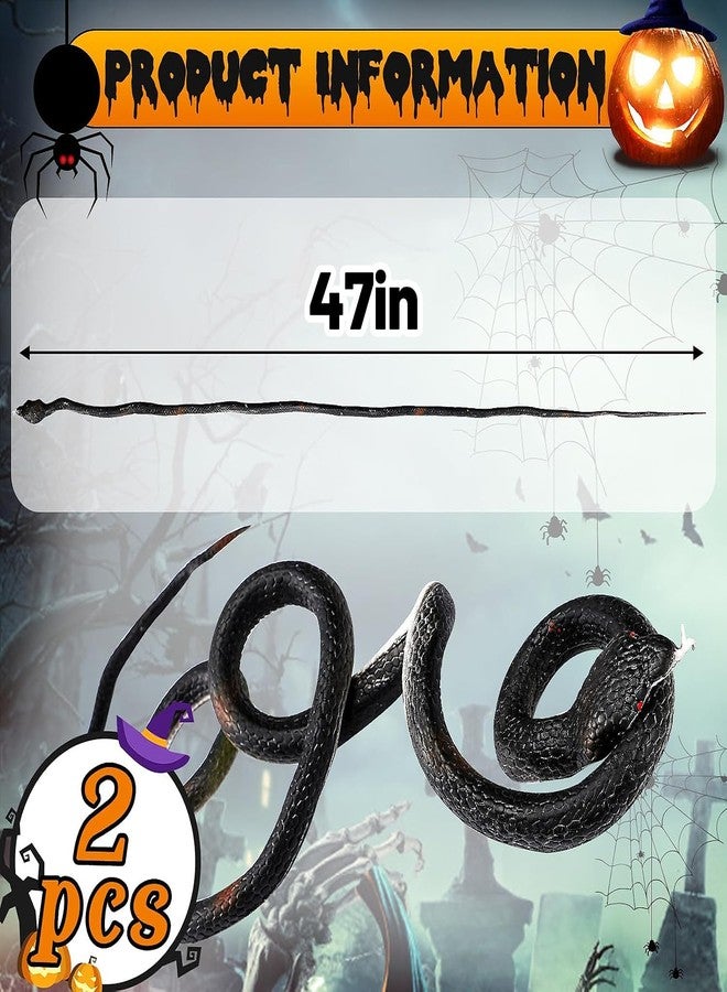 Bigmeta Halloween Fake Snake Toy - 47in Large Rubber Snakes Realistic Keep Birds Away, Toy Snakes That Look Super Real, Scary Black Snake Prank Props for Party Decoration Gifts, 2 Pcs - Image 4